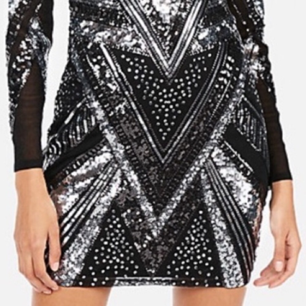 Express Sequined Geometric Print Long Sleeve Dress - image 5